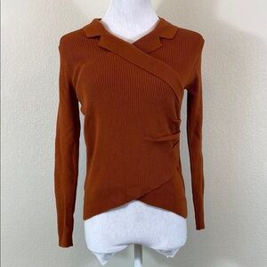 Brown V-Neck Sweater with Wrap Style